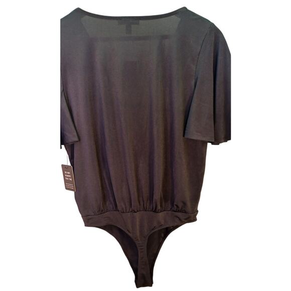NWT Y2K Express Black V Neck Wrap Bodysuit Sz Small Academia Balletcore Goth - Picture 4 of 6